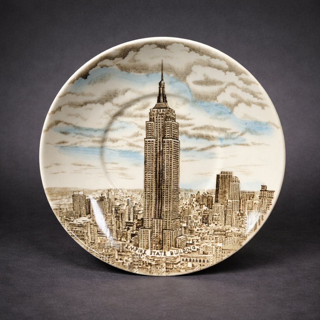 Taza y plato Empire State Johnson Bros, ca. 1959. Taza y plato Empire State Johnson Bros, ca. 1959.