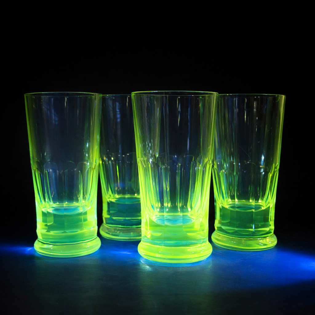 Vasos de cristal con uranio oculto, ca. 1950. Vasos de cristal con uranio oculto, ca. 1950.