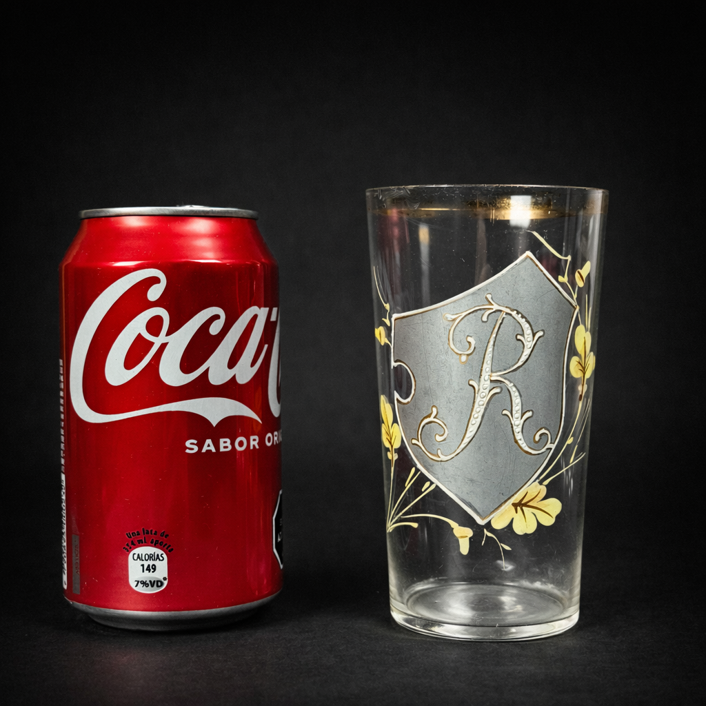 Vaso de vidrio esmaltado con monograma, ca. 1920. Vaso de vidrio esmaltado con monograma, ca. 1920.