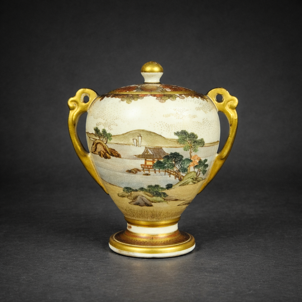 Pequeño potiche Satsuma japonés, ca. 1920. Pequeño potiche Satsuma japonés, ca. 1920.