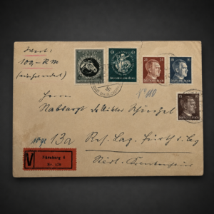 Sobre postal alemán con sellos de lacre, ca. 1944.
