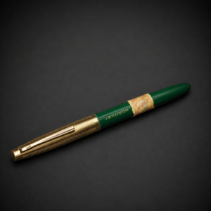 Pluma estilográfica Johnson escolar verde, ca. 1950.
