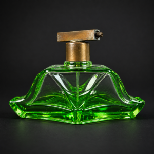 Juego de tocador Art Déco en vidrio verde, ca. 1930.