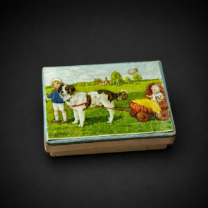 Rosario en caja litografiada infantil, ca. 1900.