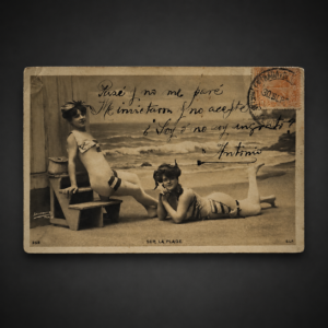 Postal fotográfica picaresca francesa circulada, ca. 1904.