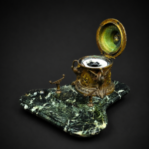 Tintero francés de bronce y mármol, ca. 1880.