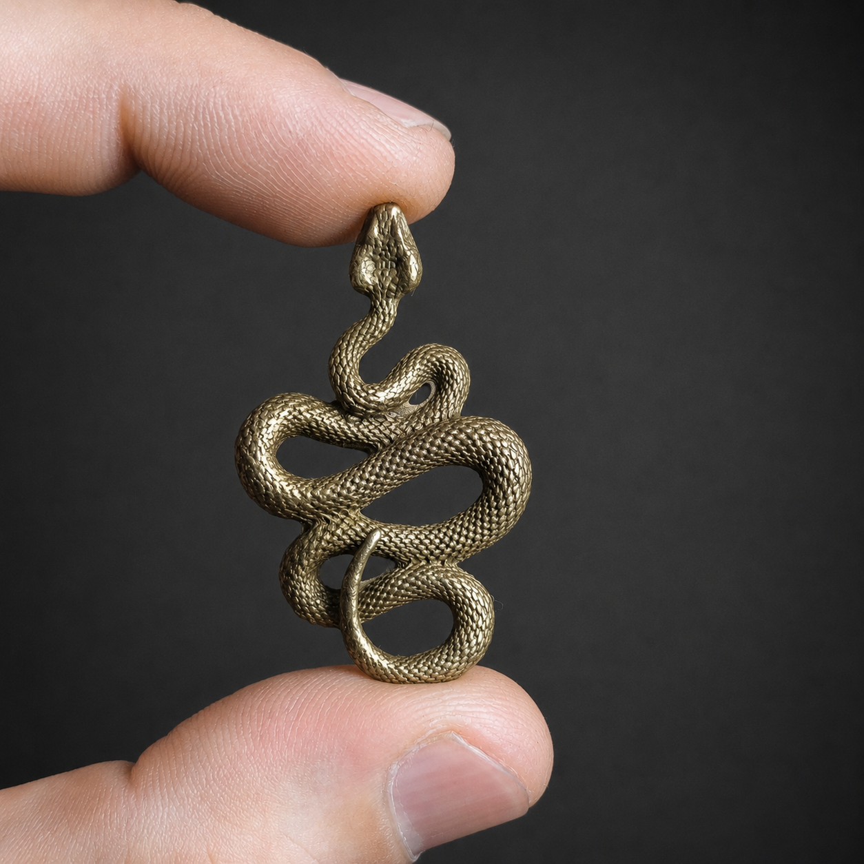 Dije de serpiente en latón, siglo XXI. Dije de serpiente en latón, siglo XXI.