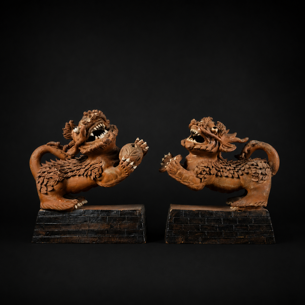 Pareja de Qilin en arcilla zisha, ca. 1965. Pareja de Qilin en arcilla zisha, ca. 1965.