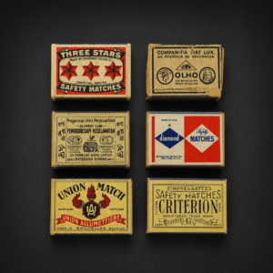 Inicio Colección de seis cajas de fósforos internacionales, ca. 1960.